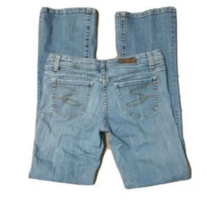 Seven7 Womens Sz 28 Flare Leg Medium Wash Distressed Denim Blue Jeans